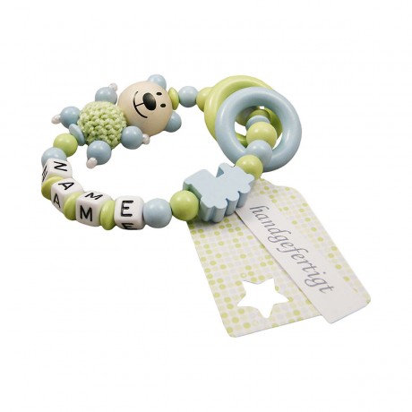 kleinerStorch Greifling mit Name – Jungen Beissring personalisiert – Holz Rassel Bar  Lok in blau Именная прорезыватель для зубов с именем