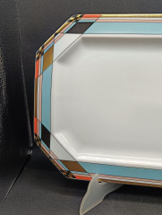 Поднос винтажный Schumann, с графичным декором в пастельных тонах и позолотой, фарфор, 33 х 22 см, Германия, 1970-80гг.