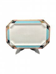 Поднос винтажный Schumann, с графичным декором в пастельных тонах и позолотой, фарфор, 33 х 22 см, Германия, 1970-80гг.