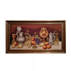 Картина винтажная &quot;Натюрморт с фруктами и бокалами&quot;, гобелен, большой формат, 92 х 52 см, в дерев.раме, Германия, 1960-70гг.