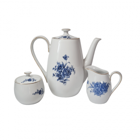 King Fine Porcelan Фарфоровый набор для чая "Синие цветы": Чайник, сахарница, молочник, Германия, 1960-70гг.