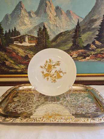 Тарелка винтажная Rosenthal, белый фарфор с золотым растительным рисунком, 18,5 x 4 см, Германия, 1960-70гг.