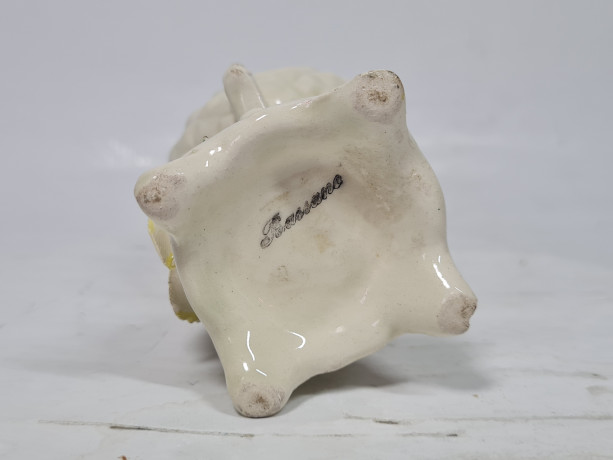 Подсвечник винтажный Bassano с желтой розой и двумя ручками, объемный декор, фарфор, 9 см, Италия, 1960-70гг.