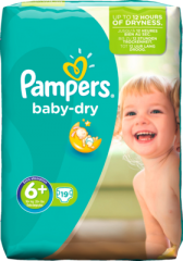 Pampers Baby-Dry Подгузники Размер 6+ Экстра large plus 16+ kg, 19 шт