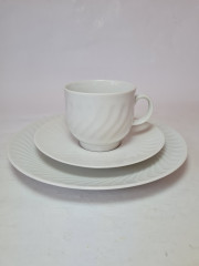 Кофейное трио винтажное Bareuther Waldsassen Bavaria, белый фарфор с декоративным фактурным узором, 9,5 x 6,5 см / 14,5 см / 20 см, Германия, 1960-70гг.