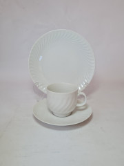 Кофейное трио винтажное Bareuther Waldsassen Bavaria, белый фарфор с декоративным фактурным узором, 9,5 x 6,5 см / 14,5 см / 20 см, Германия, 1960-70гг.