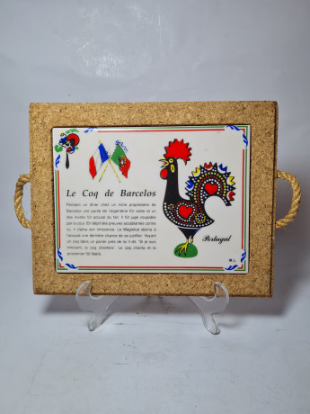 Панно винтажное Gallo Portugal, керамика в деревянной рамке "Символ Португалии", 25 x 20 x 2 см, Португалия, 1960-70гг.