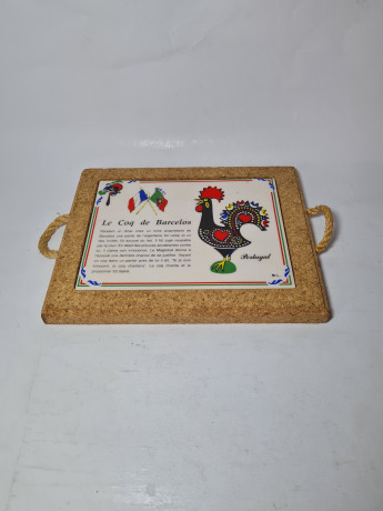 Панно винтажное Gallo Portugal, керамика в деревянной рамке "Символ Португалии", 25 x 20 x 2 см, Португалия, 1960-70гг.