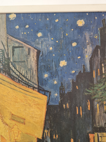 Репродукция Ван Гога "Ночная терраса кафе" винтажная в белой деревянной раме, 33,5 x 27,5 см, Германия, 1980-90гг.