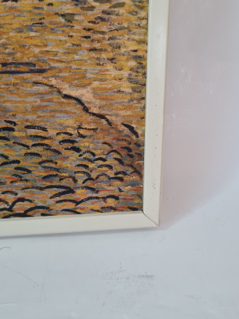 Репродукция Ван Гога "Ночная терраса кафе" винтажная в белой деревянной раме, 33,5 x 27,5 см, Германия, 1980-90гг.