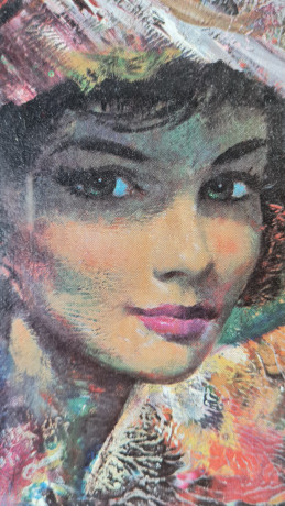 Картина винтажная Litho U.S.A. / Vincent "Портрет дамы", золотистая кружевная рамка, 35 x 31 x 5 см, Германия, 1970-1980гг.