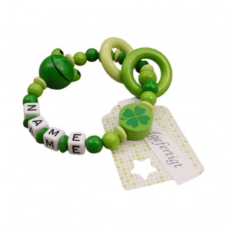 kleinerStorch Greifling mit Name – Madchen  Jungen Beissring personalisiert – Holz Rassel Frosch grun Персонализированное кольцо для прорезывания зубов с именем