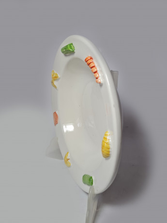 Siro Italy Белая фарфоровая сервировочная тарелка с декором для пасты, 22 x 5,5см, Италия, 1960-70гг.