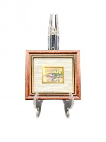 Литография винтажная "Зимний домик у реки", в позолоч.раме, 10 х 9.5 см, Германия, 1970-80гг.