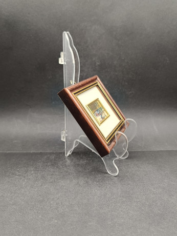 Литография винтажная "Зимний домик у реки", в позолоч.раме, 10 х 9.5 см, Германия, 1970-80гг.