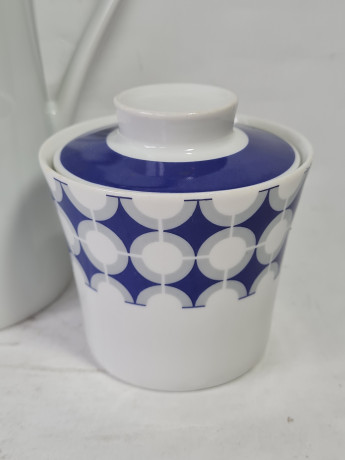 Набор для чая винтажный Mitterteich Bavaria, чайник и сахарница, с синим декором. фарфор, Германия, 1960-70гг.