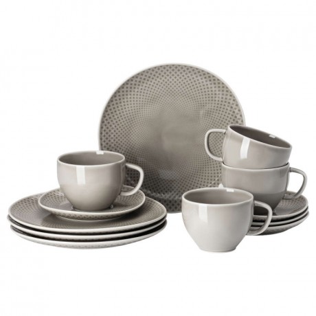 Rosenthal Rosenthal Junto Pearl Grey - Porzellan Set 12-tlg. fur 4 Personen mit Kombitasse Rosenthal Junto Pearl Grey - Фарфоровый набор из 12 предм. на 4 персоны с комбинированной чашкой