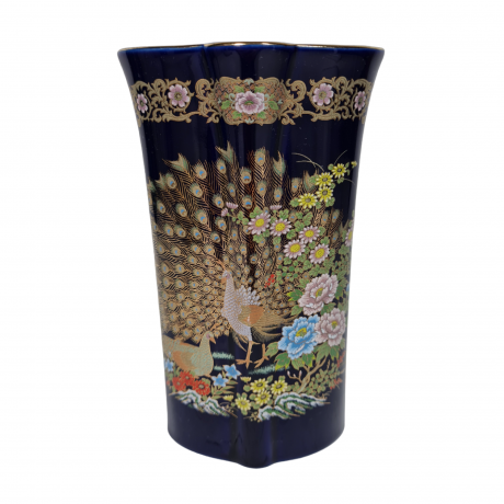 Ваза винтажная Golden Love Peacock с ярким павлином и золотым декором, керамика, 16 см, Япония, 1960-70гг.