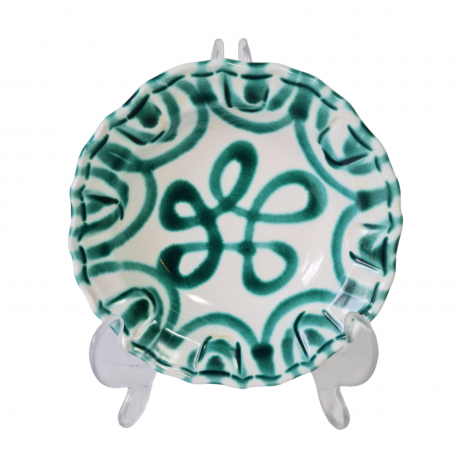 Тарелка винтажная Gmundner бело-зеленая с логотипом, керамика, 15 x 4,5 см, Австрия, 1960-70гг.