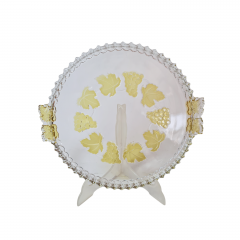 Блюдо винтажное стеклянное с желтыми виноградными листьями, 33 x 2,5 см, Германия, 1960-70гг.