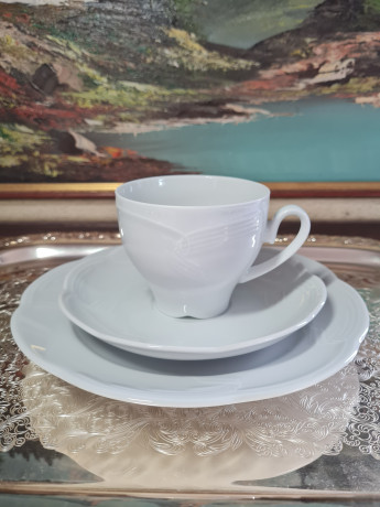 Кофейное трио винтажное Schumann, белый фарфор с фактурным узором, Германия, 1960-70гг.