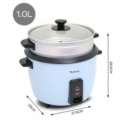 TurboTronic by Z-Line TurboTronic by Z-Line Reiskocher 1 Liter mit Dampfgareinsatz aus Edelstahl PLASTIKFREI, 400 W, mini Design Dampfgarer kleiner Reistopf Milchreis Cooker blau Рисоварка TurboTronic от Z-Line 1 литр с пароваркой из нержавеющей стали БЕЗ