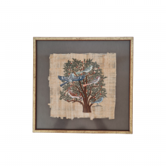 Картина винтажная &quot;Древо жизни&quot;, папирус в позолоченной деревянной раме, 35,5 x 37 см, Германия, 1960-70гг.