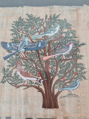 Картина винтажная &quot;Древо жизни&quot;, папирус в позолоченной деревянной раме, 35,5 x 37 см, Германия, 1960-70гг.