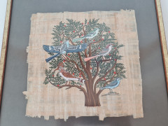 Картина винтажная &quot;Древо жизни&quot;, папирус в позолоченной деревянной раме, 35,5 x 37 см, Германия, 1960-70гг.