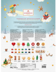 Niederegger Adventskalender Weihnachtsmann 500g, Адвент-календарь 2025 «Санта-Клаус» с начинкой из марципана, пралине и нуги, 39 сладких сюрприза, 45 см × 33 см, 500 грамм
