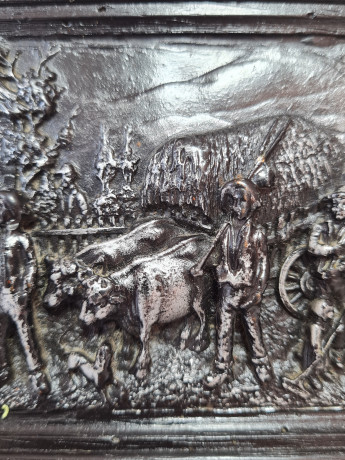 Объемная картина под дерево "Деревенская жизнь", 16 x 13 x 2 см, Германия, 1960-70гг.