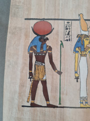 Картина винтажная &quot;Древний Египет&quot;, папирус в позолоченной деревянной раме, 31 x 40 см, Германия, 1960-70гг.