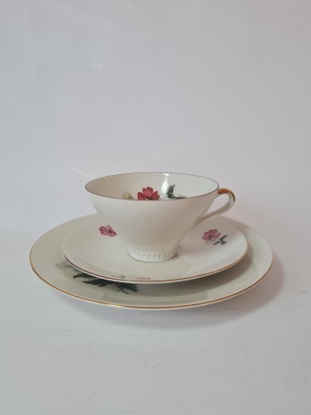 Чайное трио винтажное Z & Co / Tirschenreuth Bavaria "Бело-красные полевые цветы", фарфор, Германия, 1960-70гг.