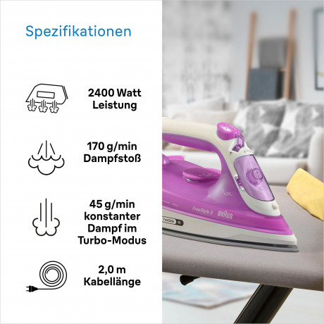 Braun Braun Dampfbugeleisen Bugeleisen Braun FI3124 PU 2400 W  Паровой утюг Braun Утюг Braun FI3124 PU 2400 Вт