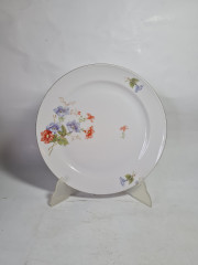 Тарелка сервировочная винтажная Bareuther Bavaria, белый фарфор с красно-синим цветочным декором, 24,5 x 2,5 см, Германия, 1960-1970гг.