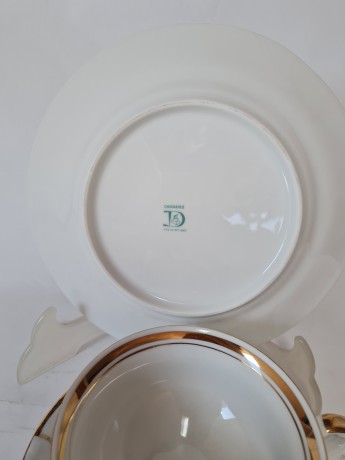 CHODZIEZ Винтажное Чайное трио "Ландыши" с фактурным узором и обильной позолотой, Польша, 1960-70гг.