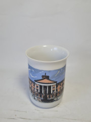 Кружка кофейная винтажная Echt Karslbader / HNC AG &quot;Торговая площадь Ратуши&quot; фарфор, 10 см, Германия, 1960-70гг.