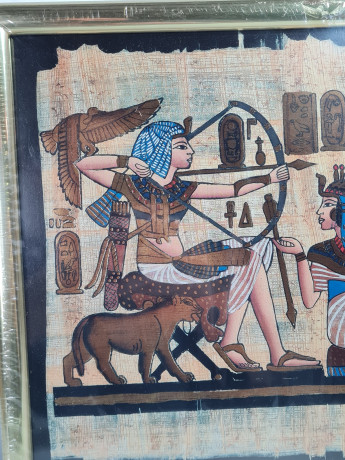 Папирус винтажный в раме, яркие краски с золочением, в раме, 32 х 26 см, Египет, 1990-2000гг.