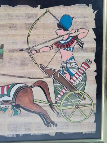 Папирус винтажный в раме, яркие краски с золочением, в раме, 31.5 х 26 см, Египет, 1990-2000гг.