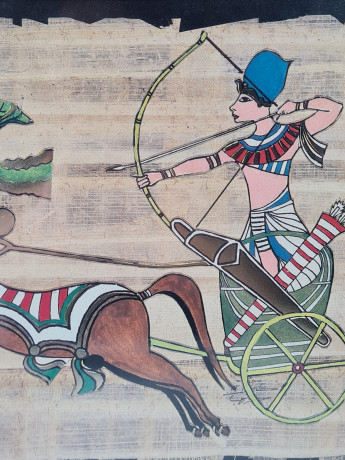 Папирус винтажный в раме, яркие краски с золочением, в раме, 31.5 х 26 см, Египет, 1990-2000гг.