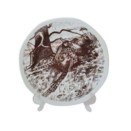Тарелка декоративная Inglazed Czechoslovakia, белый фарфор с рисунком в коричневых тонах "Птицы", 24,5 x 3 см, Чехословакия, 1970-80гг.
