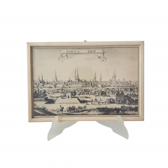 Картина винтажная &quot;Вид на город Любек&quot;, Переплетная мастерская Альберт Вюрх Людвигсбург, 27,5 x 19 см, деревянная рама, Германия, 1950-60гг.