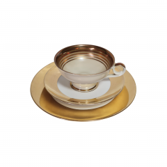 Чайное трио винтажное Eigl, бело-золотой фарфор с красочным изображением Шёнбруннского дворца в Вене, Австрия, 1960-1970гг.