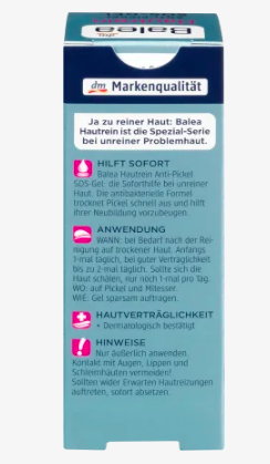 Balea Anti-Pickel Gel SOS Hautrein, SOS гель для лица от прыщей с салициловой кислотой 15 ml 