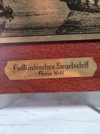 Панно винтажное с изображением голландского парусника 1657 г., дерево / медь, 40 х 29.5 см, Германия, 1970-80гг.