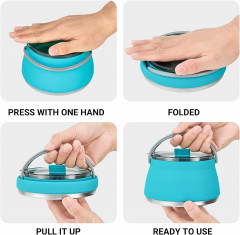 KINOMI KINOMI Wasserkessel Silikon-Faltkessel-Set tragbar Faltkessel Silikonschale Faltbecher, Edelstahl (Outdoor-Kochgeschirr, Ultraleicht), Campingkessel Reisekessel Blau Чайник KINOMI Силиконовый складной набор чайников Портативный складной чайник Сили