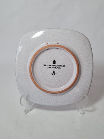 Тарелка декоративная винтажная Bezirkassparkasse Gernsbach с изображением Вайзенбаха, керамика, 19 см, Германия, 1960-70гг.