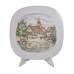 Тарелка декоративная винтажная Karlsruhe / Majolika с кракелюром "Sangerbund 75 лет", ручная роспись, керамика, 30 см, Германия, 1988 г.