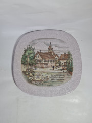 Тарелка декоративная винтажная Karlsruhe / Majolika с кракелюром "Sangerbund 75 лет", ручная роспись, керамика, 30 см, Германия, 1988 г.