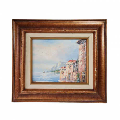 Картина винтажная Im Stil Tessin "Морское побережье", масло, в дерев.раме, 42 х 37 см, Германия, 1980-90гг.